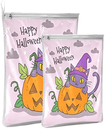 Halloween Cat Wizard mrežaste torbe za pranje veša za mašinsko pranje velika Odeća za pranje putnih organizatora mrežasta torba za