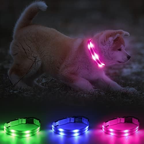 BSEEN OGLASA Ovratnici - punjivi ovratnik za pse - reflektirajuća ovratnica za pse - užareni pas kampiranje - podesiv štenad ovratnik - dvostruka svjetla za pse za noćne šetnje