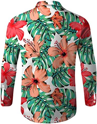 XXBR MENS HAVAJijske majice s dugim rukavima dolje Down Hippie rever ovratnik plaža Tropska cvjetna print Aloha majica Tenis Golf