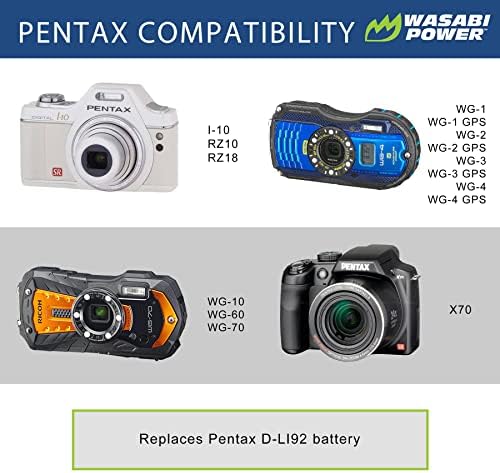 Wasabi Pokreta baterija za Ricoh Pentax D-LI92 i Ricoh Pentax optio I-10, RZ10, RZ18, WG-1, WG-1 GPS, WG-2, WG-2 GPS, WG-3, WG-3 GPS,