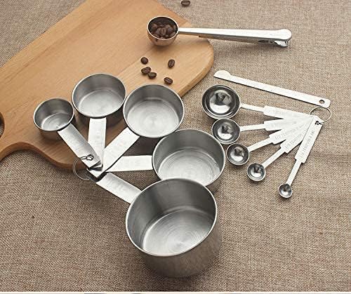 Set mernih čaša i kašika od nerđajućeg čelika 10-metalne merne šolje i kašike - Kuhinjski merni alat za suve i tečne sastojke
