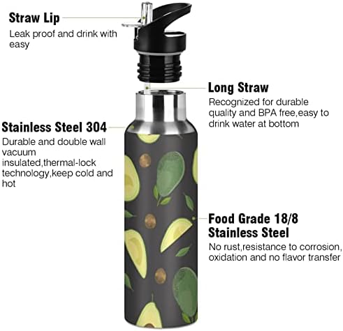 Emelivor avokado ostavlja vakuumsku bocu za bocu od nehrđajućeg čelika sa slamnom poklopcem 20oz vodostaj za žene za žene teretane