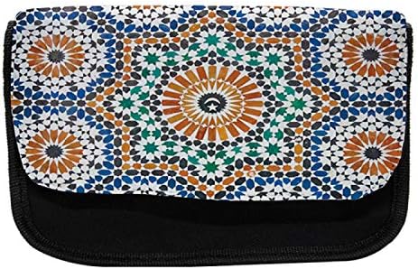 Lunarable Marokanska pernica, Otoman Moon Star Moon, torba za olovku od tkanine sa dvostrukim patentnim zatvaračem, 8,5 x 5,5, plava