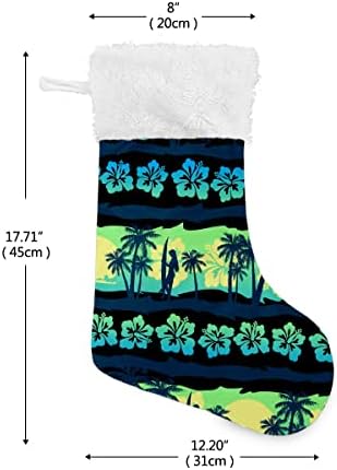 Božićne čarape Tropical Palm Tree Cvjetni bijeli plišani manžetni Mercerizirani baršun Porodični odmor Personalizirano Veliko skladištenje