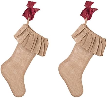 Fennco Styles Ruffle Burlap Svečano prazničko Božićne čarape, set od 2