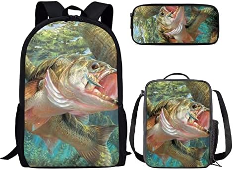 INSTANTARTS Bass fish Print školski ruksaci Dječiji kaiš podesivi rameni torbe za knjige poliester školske torbe male olovke torbe