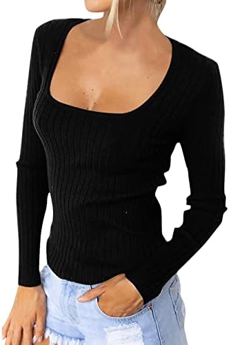 Znne Womens kvadratna košulja, pulover pulover pulone boje dugih rukava slim fit duge casual bluza