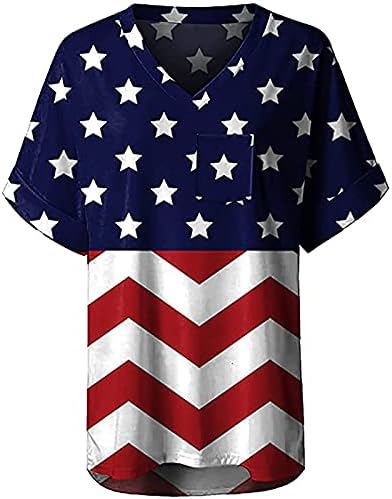 Američka košulja za zastavu Žene kratki rukav V rect T majice Labavi casual tee Top Stripes USA Bluses casual grafički vrhovi