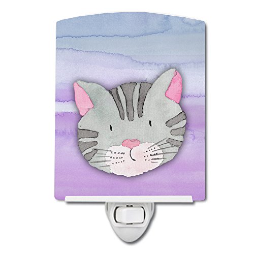 Caroline's Treasures BB7358CNL Cat Face Meow akvarel keramičko noćno svjetlo, kompaktno, ul certificirano, idealno za spavaću sobu,