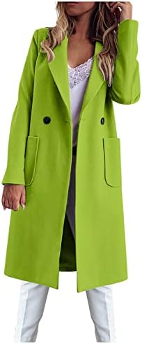 Ženski kaput elegantno čvrste boje srednje duljine zgusne jakna od vunene vune dvostruki kaput graška