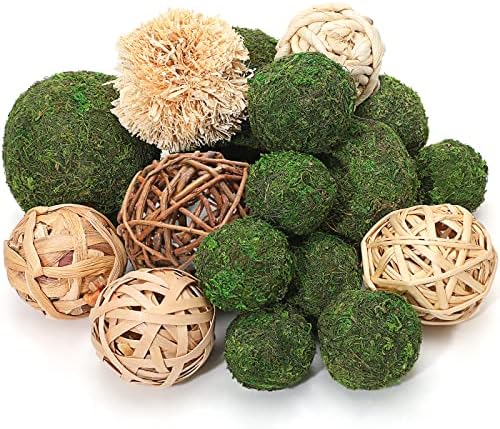 Jetec 18 kom zelena mahovina dekorativne kugle pletene Rattan Cord Balls Set, vaza Bowl loptice za punjenje viseće kugle za Božić