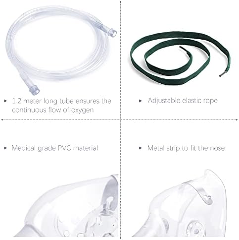 2 pakovanje kisika maska ​​za odraslu osobu sa 6,6 'Tube i podesivim elastičnim kaišem - veličina m