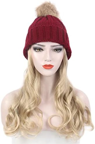 SDFGH modni evropski i američki ženski šešir za kosu jedan crveni pleteni šešir perika duga kovrčava Zlatna perika i šešir jedan