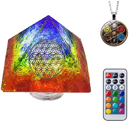 7 boja Orgonska piramida noćno svjetlo sa kristalom & amp;Led svjetla, 7 boja pijesak & amp; (3,7×3,7×2,7 inča)