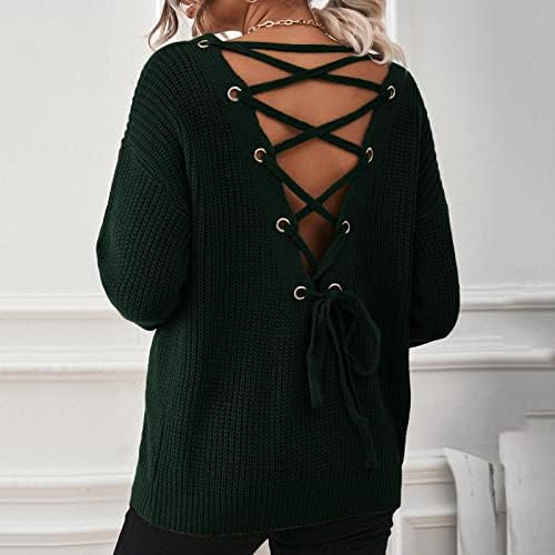 Pad pletena džemper za žene čvrsti dugi rukav Tuns Back Cross Frigeppy V-izrez Thermal Labavi džemperi