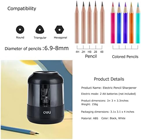 Deli Electric olovka, 1 godina garancije, pogodna za olovke za 6-8 mm / obojene olovke, 5.000 puta za oštricu, dječji poklon