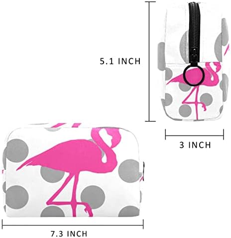 Woshjiuk Mala torba za šminku Travel Cosmetic torba sa patentnim zatvaračem, siva bijela Polk Dots Pink Flamingo, kozmetički organizator