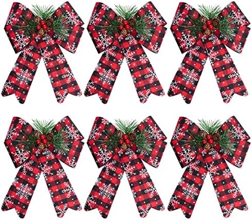 6 Pack Christmalf Buffalo Plaid Snowflake lukovi sa pineconeom za Xmas vijenac Garland Christmas TOPPER Početna Dekoracija za zabavu Novogodišnji pokloni