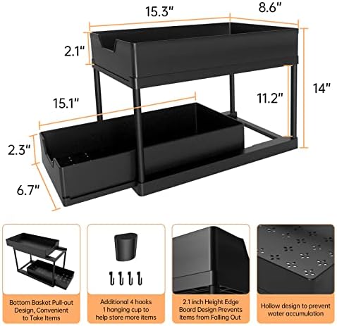 Blylund 2 Pack Dvostruki klizni ormari za klizne organe, 2 razina pod sudoperom Organizatori i ostava, kupatilo Organizator s kukama,