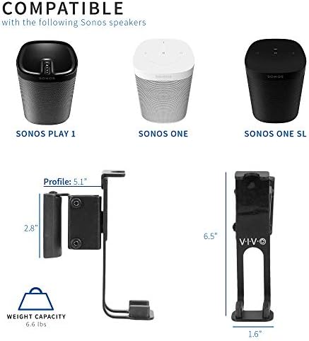 Vivo dvostruki zidni nosači dizajnirani za Sonos One, SL i reprodukcija: 1 Audio zvučnici, podesiva montaža za 2 sonos zvučnika, crna,