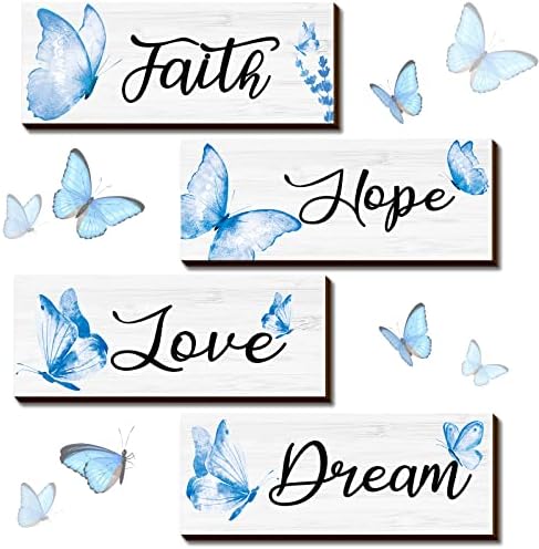 4 komada Faith Hope Love Dream Zidni dekor Elegantno proljeće Leptir Drveni viseći ukras Umjetnička leptir Soban zid rustikalni dnevni