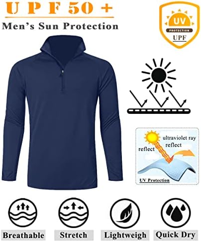 Muške UPF 50+ Fishing Shirts 1/4 Zip Sun Protection planinarenje Running osip Guard T-Shirts Quick Dry Dugi rukav vanjski Shirt