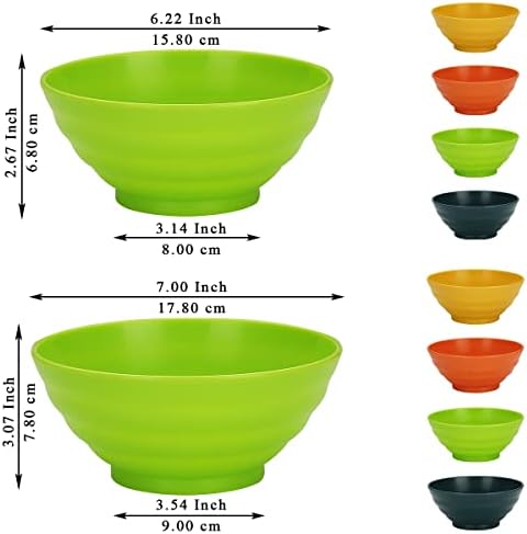 Evanda plastični zdjeli set od 8 komada, 2 veličine 17 / 34oz neraskidivo svjetlo za višekratnu težinu za žitarice, rezanci, čorbu,