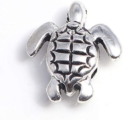 JGFinds 3d Turtle Charm Spacer Beads - 28 pakovanje srebrnog tona DIY nakit za izradu; ogrlica ili narukvica Perla, kornjača na plaži