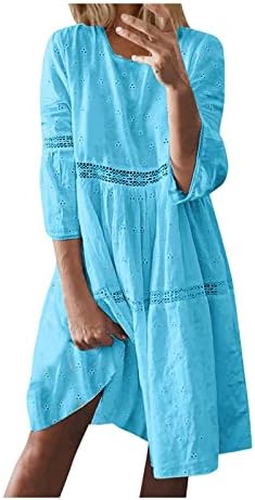 Ženske casual haljine Boho Solid Crch haljine čipke šuplje od kopče Splice rukavice na srednjim dugim haljinama ljeto 2023
