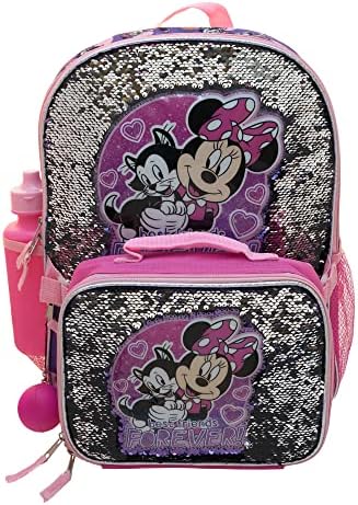 Disney Minnie Mouse Girls & Predškolska ruksaka za 4 komada, Flip Sequin 16 školska torba sa prednjim džepom sa zatvaračem, ljubičastom