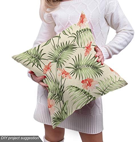 Tkanina od listova Ambesonne by the Yard, havajski uzorak prirode Aloha sa elementima prašume palmine grane hibiskus, dekorativna