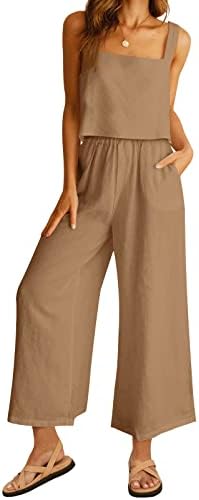 AUTOMET ženske odjeće od 2 komada Lounge Matching Sets lanene pantalone sa širokim nogavicama trenerke sa džepovima 2023 modna odjeća