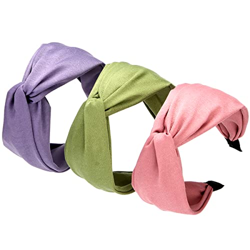 BOMTTY 3kom široke pletene trake za glavu čista boja traka za glavu, joga traka za kosu elastični Dodaci za kosu za žene i djevojčice