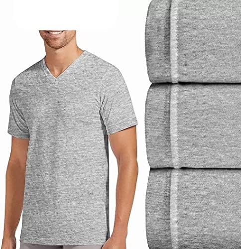 Košulje od džujkanih muških majica Slim Fit pamuk V-izrez - 3 pakovanja, siva, velika
