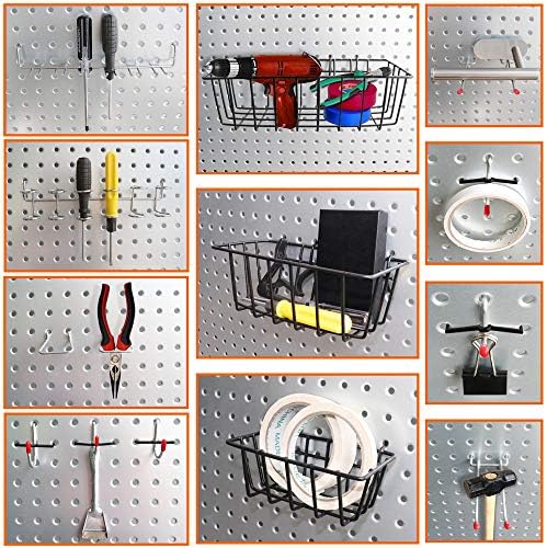 Pegboard oprema Organizator komplet 120pcs | Priključak za PEG ploče i komplet košara za alate | 1/4 inčni asortiman za kukice za