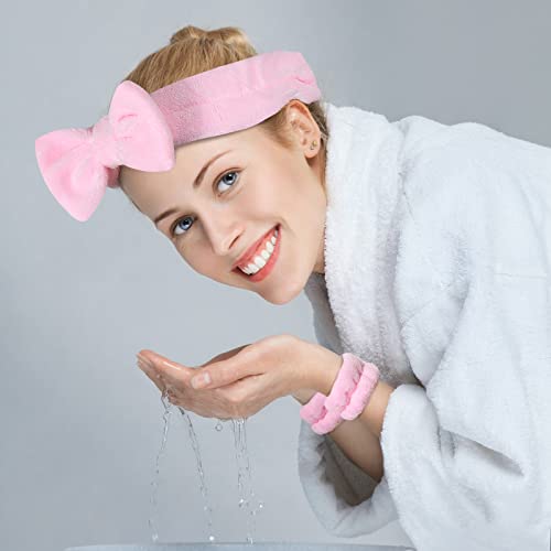 BLAAROOM 3 kom Bow Face Wash traka za glavu i narukvicu Set,Soft & upijajući Spa traka za glavu i ručni ručnici za žene djevojke Makeup