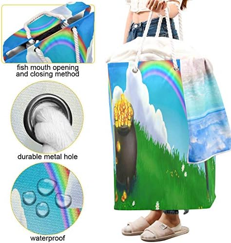 Bluangle Gold Pot Rainbow korpa za veš sklopiva najlonska tkanina korpa za veš sklopiva torba za veš za odeću sa produženim pamučnim