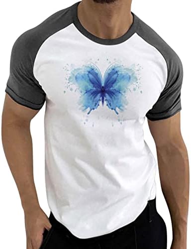 ZDDO Ljetne majice kratkih rukava, muški blok za patchwork Butterfly Print Okrugli vrat The The Casual Workout majica