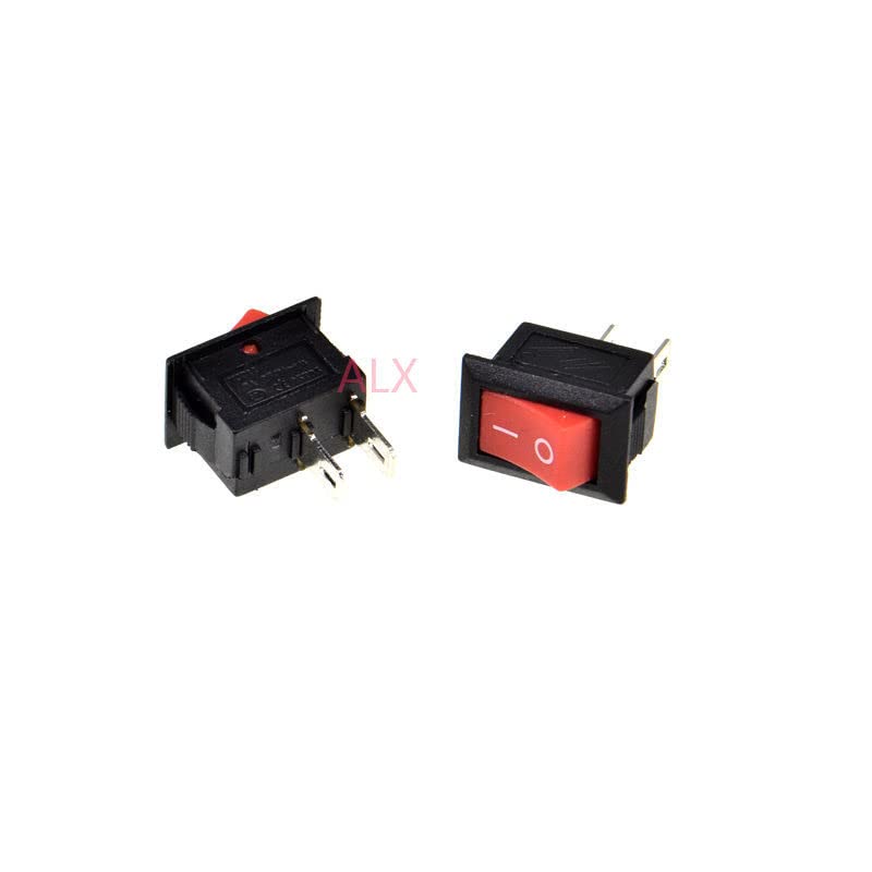 10pcs KCD11 SPST 2pin Crveni mini push gumni prekidač za rocker uključen / isključen prekidači napajanja 3a / 250V 6A / 125V 10 *
