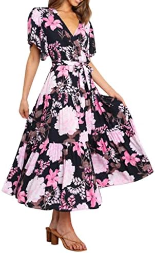 ICODOD haljina ženska 2023. ljetna modna duboka V izrez čipka za stražnju patentni zatvarač cvjetni ispis velika ljuljačka haljina