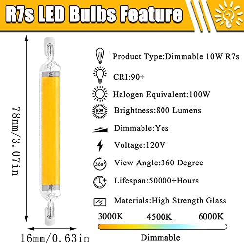 10W R7s LED sijalica 78mm, sigurnosne R7s LED Sijalice, Prigušive T3 LED cijevi ekvivalentne halogene sijalice 100W dvostruke reflektorske