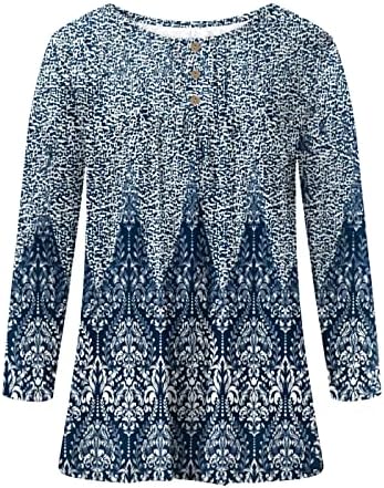 Ženski cvetni tuniki vrhovi dugi rukavi dugmad majice majice bluza V-izrez labave Fit plisirane majice duksevi