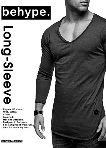 Behype. Muška osnovna V-izrez Ležerna modna hipster majica MUSCLE LONGIL TEE Casual Premium Top MT-7314