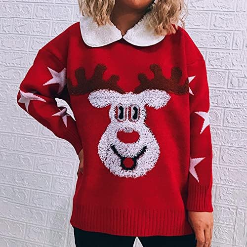 Ružni božićni džemper za žene vesele jelene slatki praznici pleteni pulover vrhovi dukseva za djecudoll