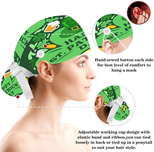 Radna kapa s tipkama Duks Podesivi kape sa šljokicama hirurških kape za žene, djetelina Saint Patricka