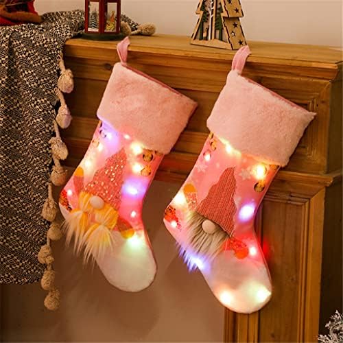GFDFD 2pcs Božićni ukras Božićna čarapa Pink sa LED lampicama užarene božićne čarape