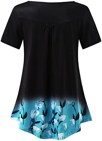 Majica za žene 2023 kratki rukav okrugli vrat dugme Casual bluze štampanje osnovne tunike lagani vrhovi