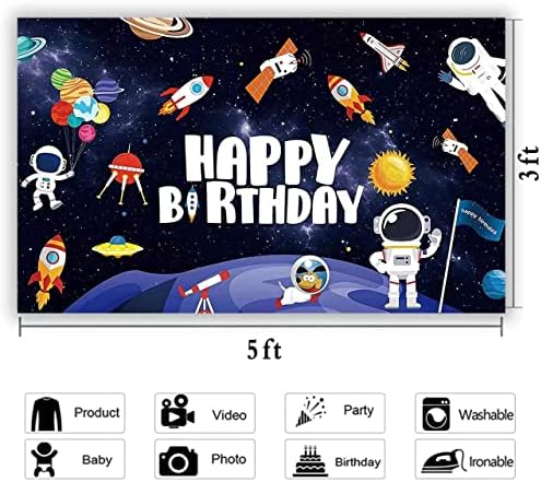 Pozadina za Sretan rođendan u svemiru, baner za rođendansku zabavu za djecu, pozadina fotografije za rođendansku fotografiju u svemiru