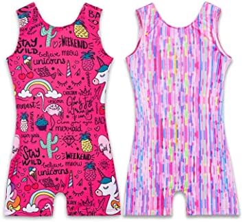 Paket Hotpink jednorog gimnastičkih trikoa za djevojčice i malu djecu teretana Unitard Dugina pruga veličina 2T 3t