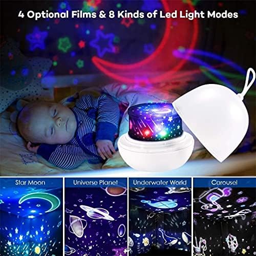 ZLXDP noćni projektor delicija 4 Set Filmovi 360° rotirajući 8 režimi osvetljenja LED noćna svetla lampa za dečiju dečiju spavaću